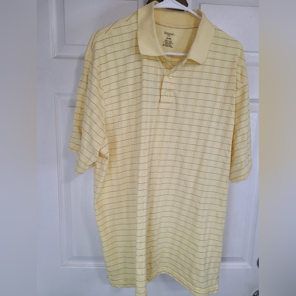 (960) Haggar Men's Classic Polo Shirt,  Size: XL Color: Yellow/ Brown Stripes